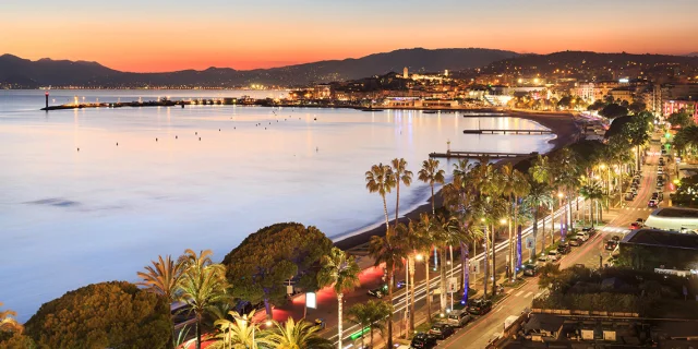 The Croisette in Cannes by night