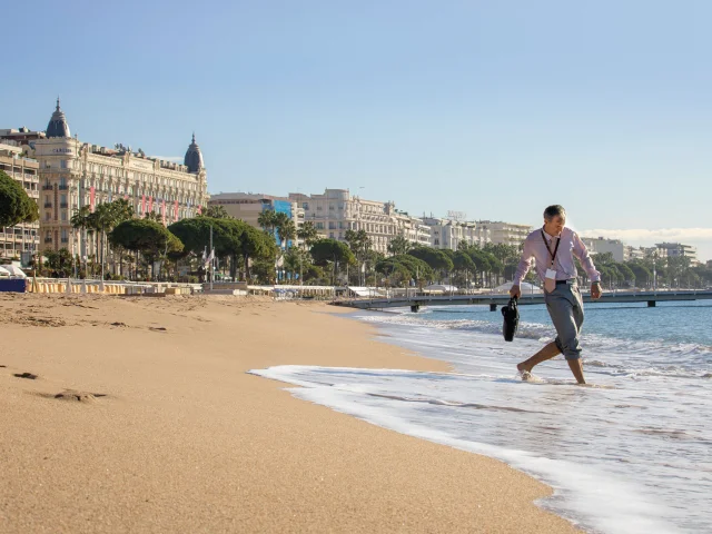 Cannes beach with Croisette hotels